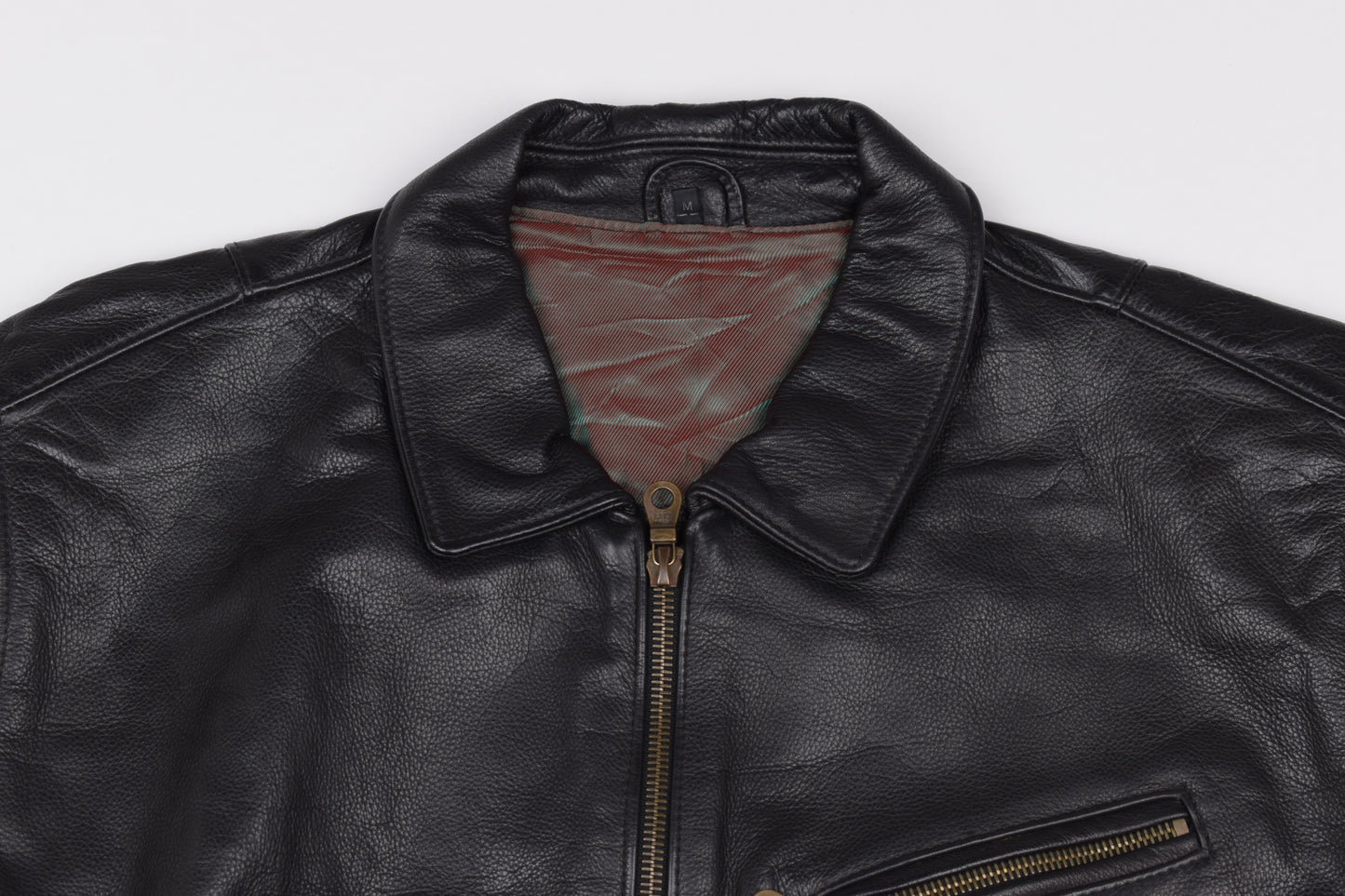 * Classic Mauritius Men Oversize Black Leather Bomber Jacket, riri Zipper, Size M, Excellent 10/10