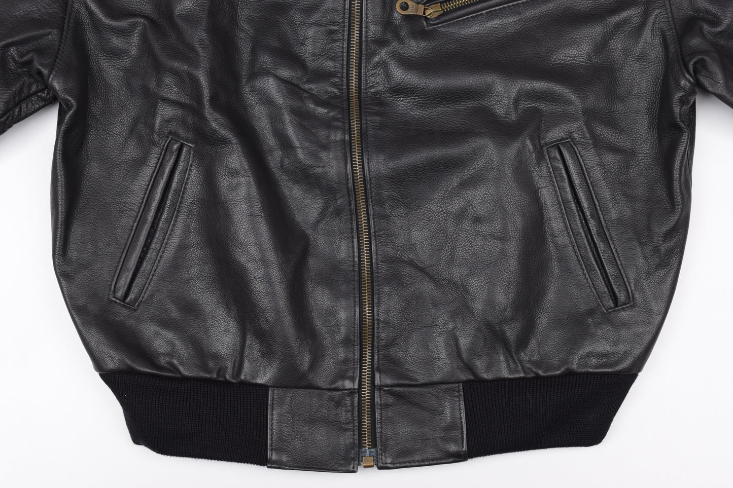 * Classic Mauritius Men Oversize Black Leather Bomber Jacket, riri Zipper, Size M, Excellent 10/10