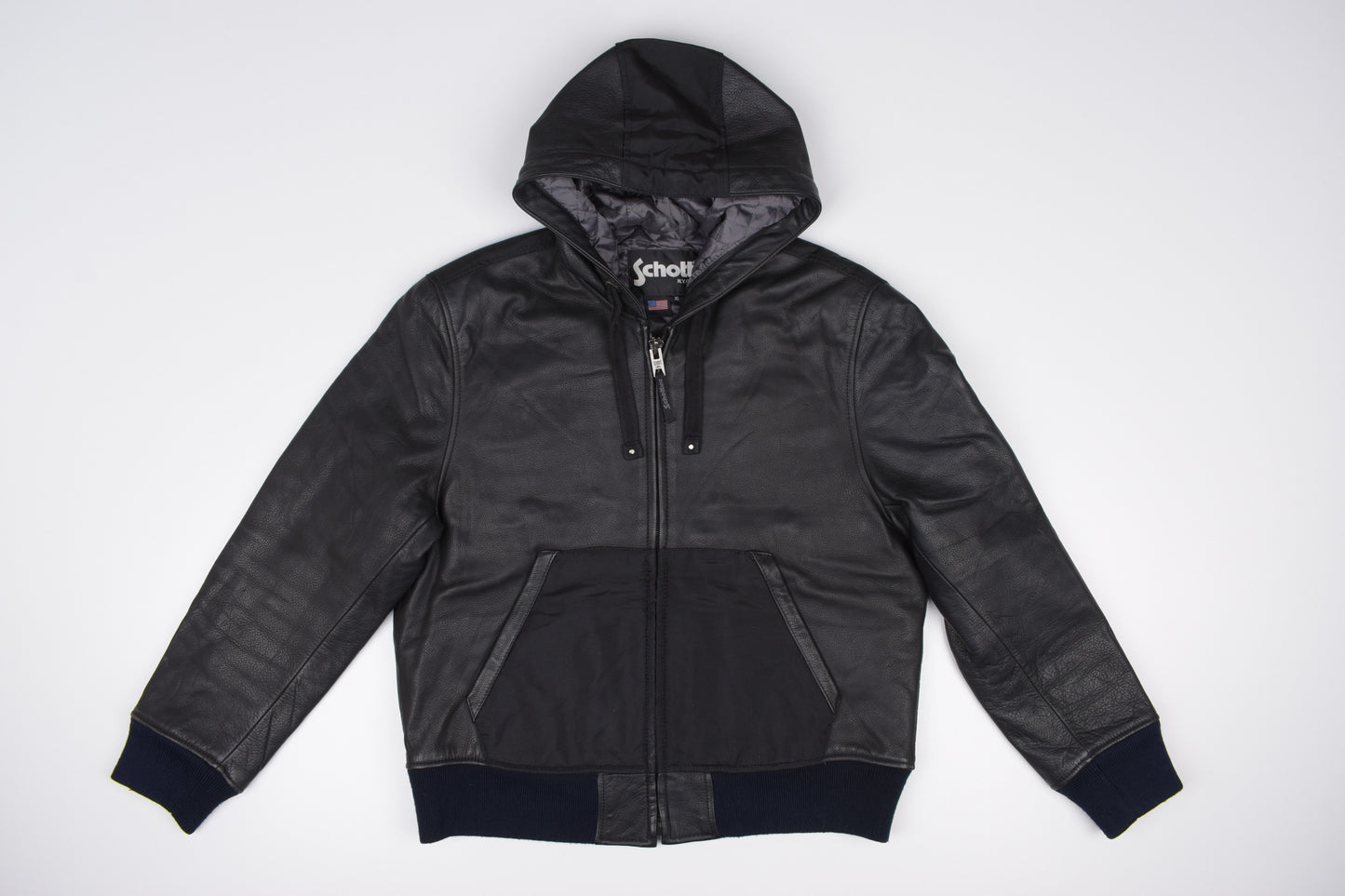 * Schott NYC Men's Leather Hooded Fullzip Parka Jacket, Size XL, Excellent 10/10