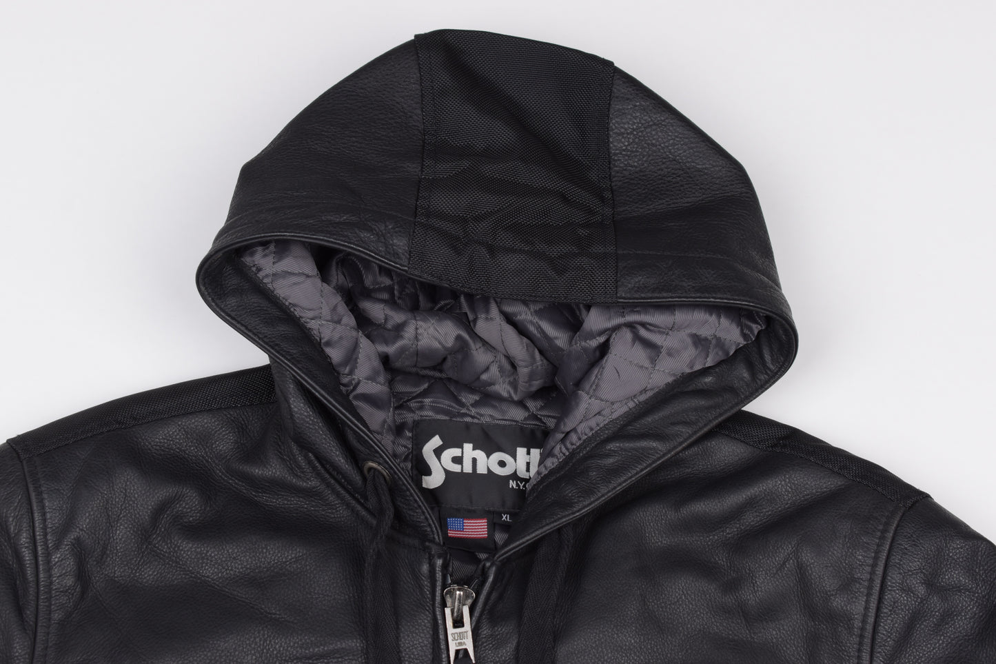 * Schott NYC Men's Leather Hooded Fullzip Parka Jacket, Size XL, Excellent 10/10