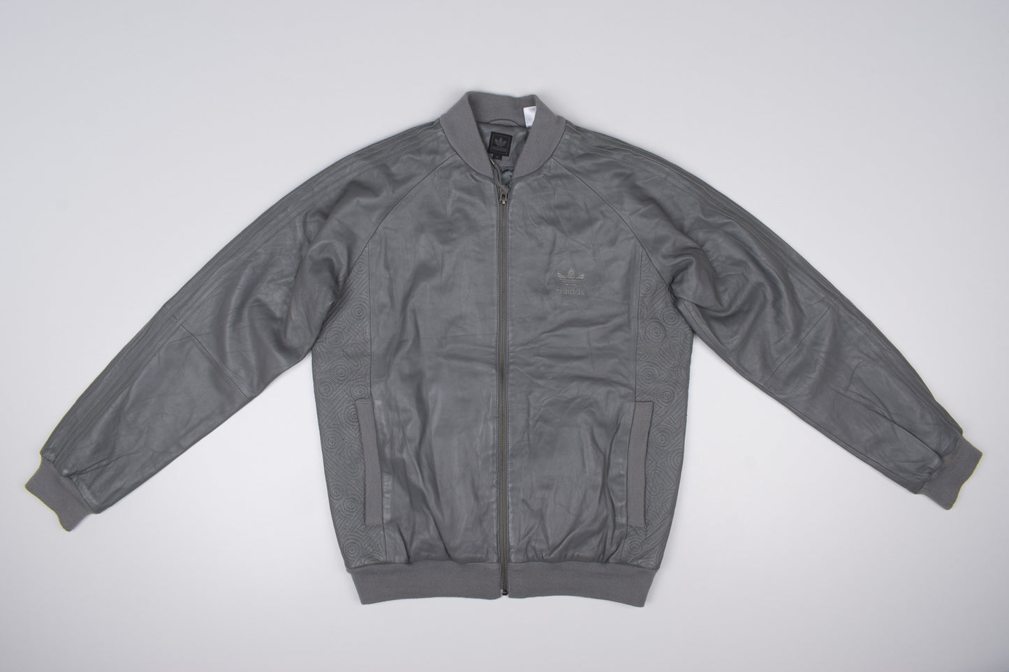 * Adidas Leather Gray Track Jacket, Size 50 M, Excellent 10/10