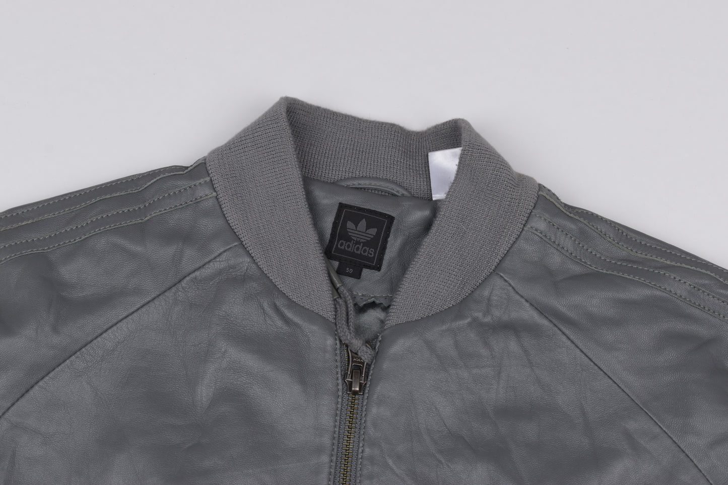 * Adidas Leather Gray Track Jacket, Size 50 M, Excellent 10/10