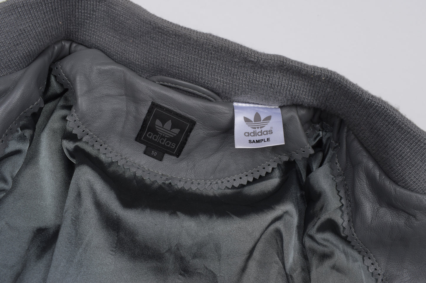 * Adidas Leather Gray Track Jacket, Size 50 M, Excellent 10/10