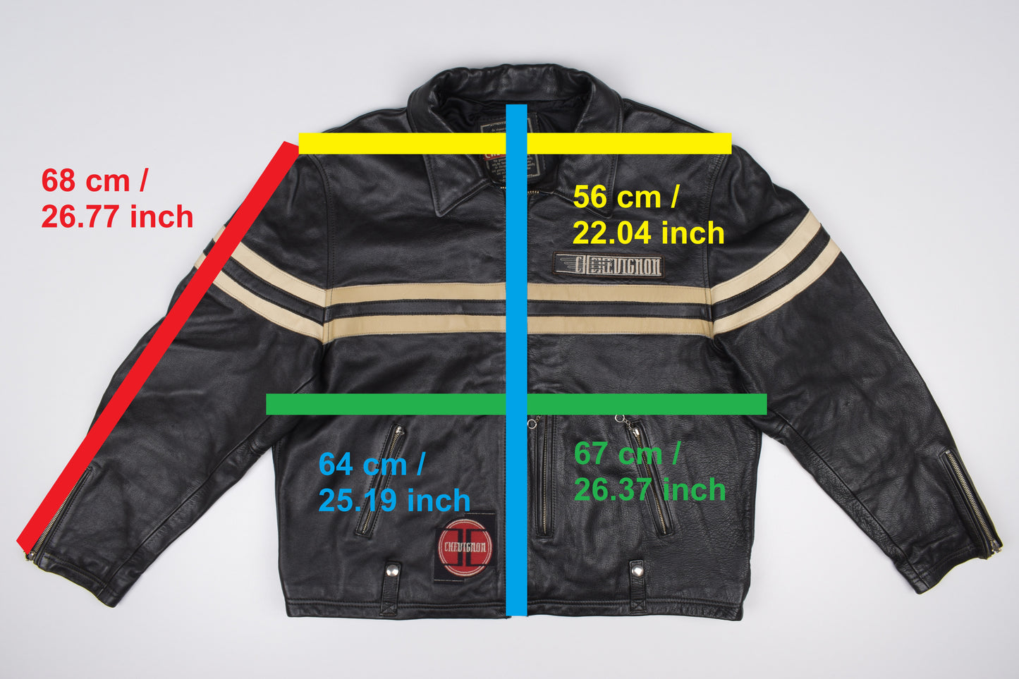 * Vintage Chevignon Motorcycle Black Leather Jacket, Size XXL, V.Good 8/10