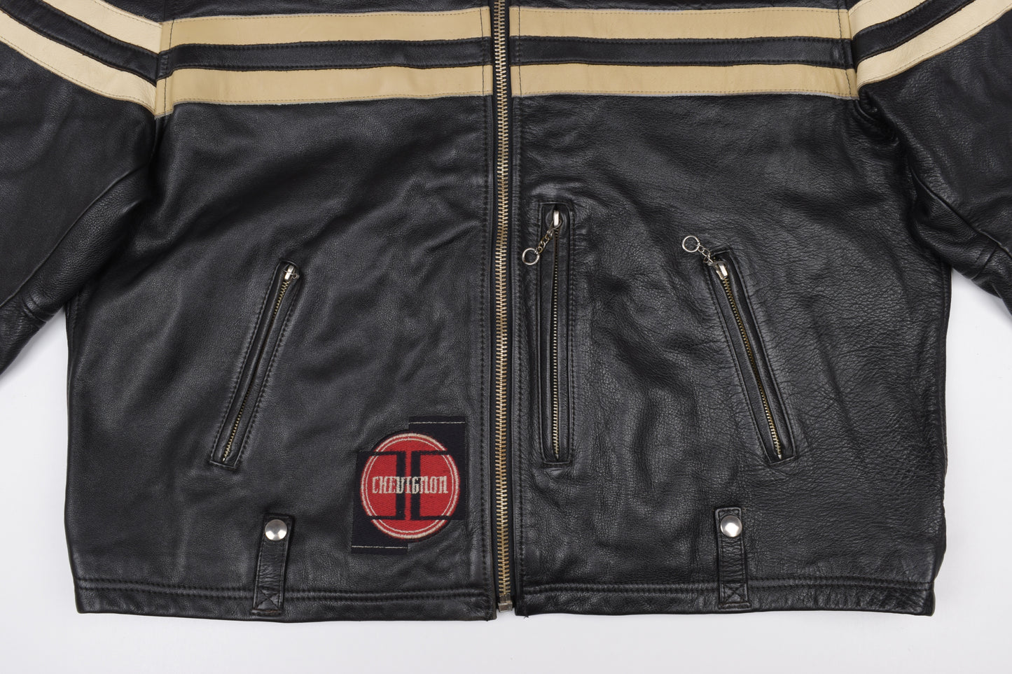 * Vintage Chevignon Motorcycle Black Leather Jacket, Size XXL, V.Good 8/10
