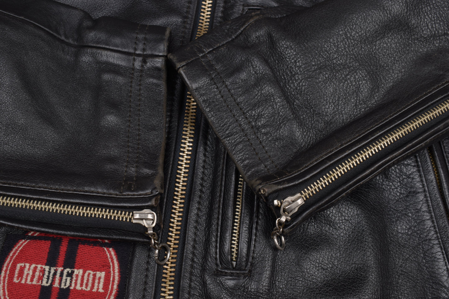 * Vintage Chevignon Motorcycle Black Leather Jacket, Size XXL, V.Good 8/10