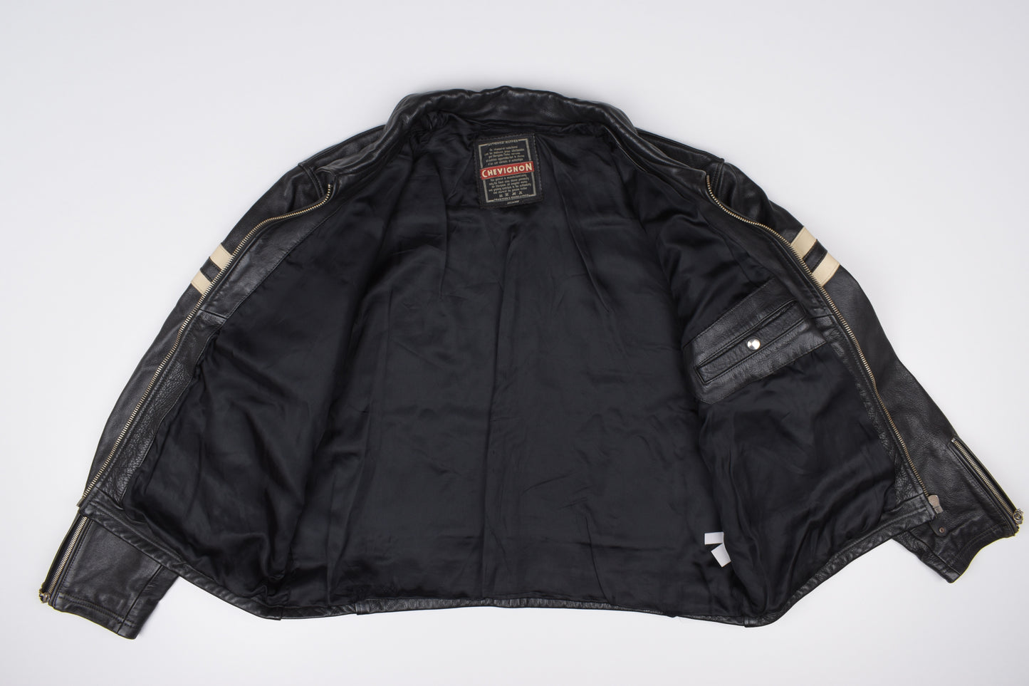 * Vintage Chevignon Motorcycle Black Leather Jacket, Size XXL, V.Good 8/10