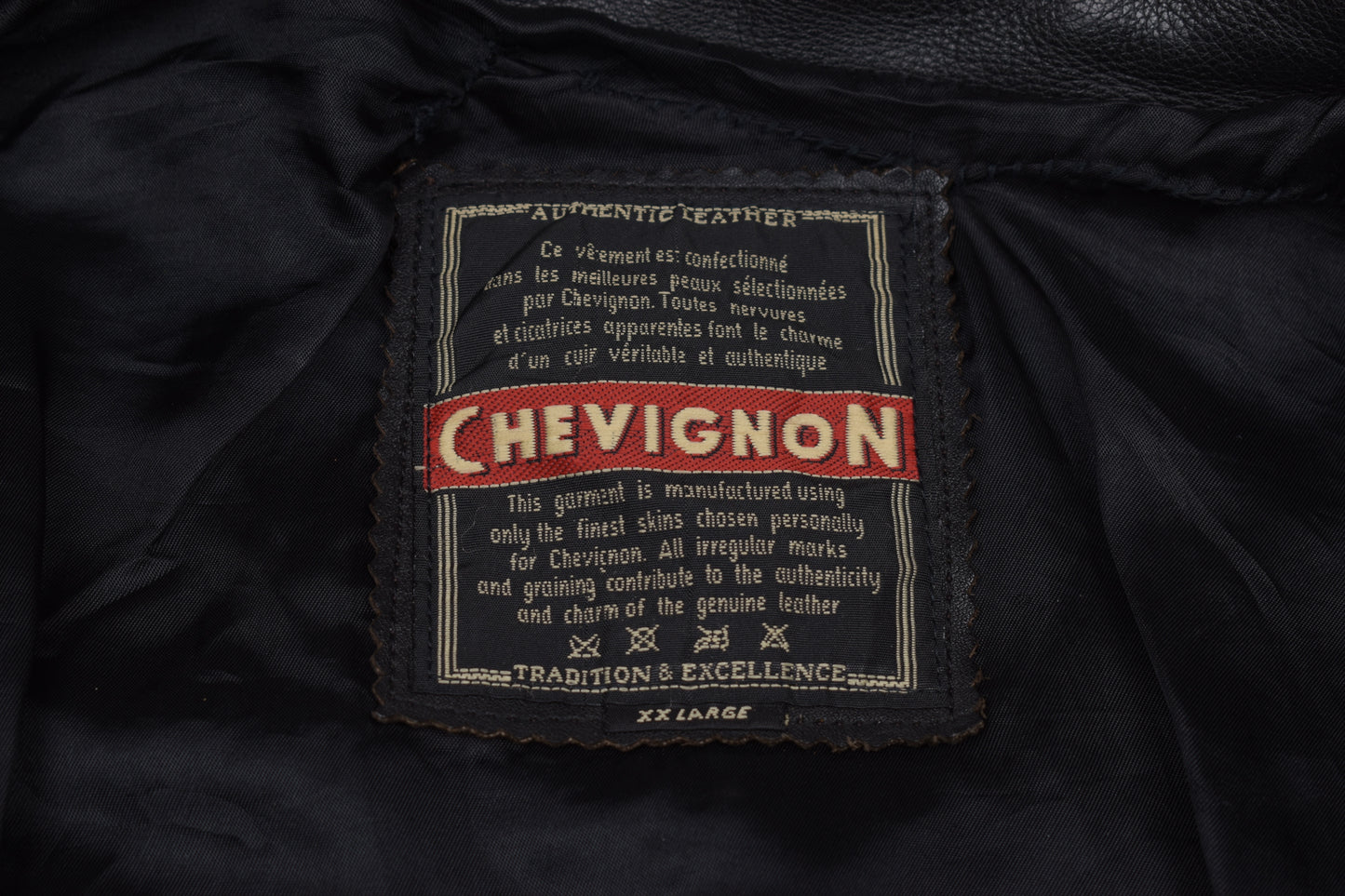 * Vintage Chevignon Motorcycle Black Leather Jacket, Size XXL, V.Good 8/10
