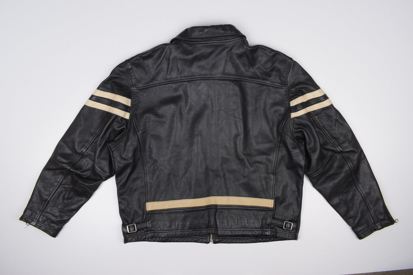 * Vintage Chevignon Motorcycle Black Leather Jacket, Size XXL, V.Good 8/10