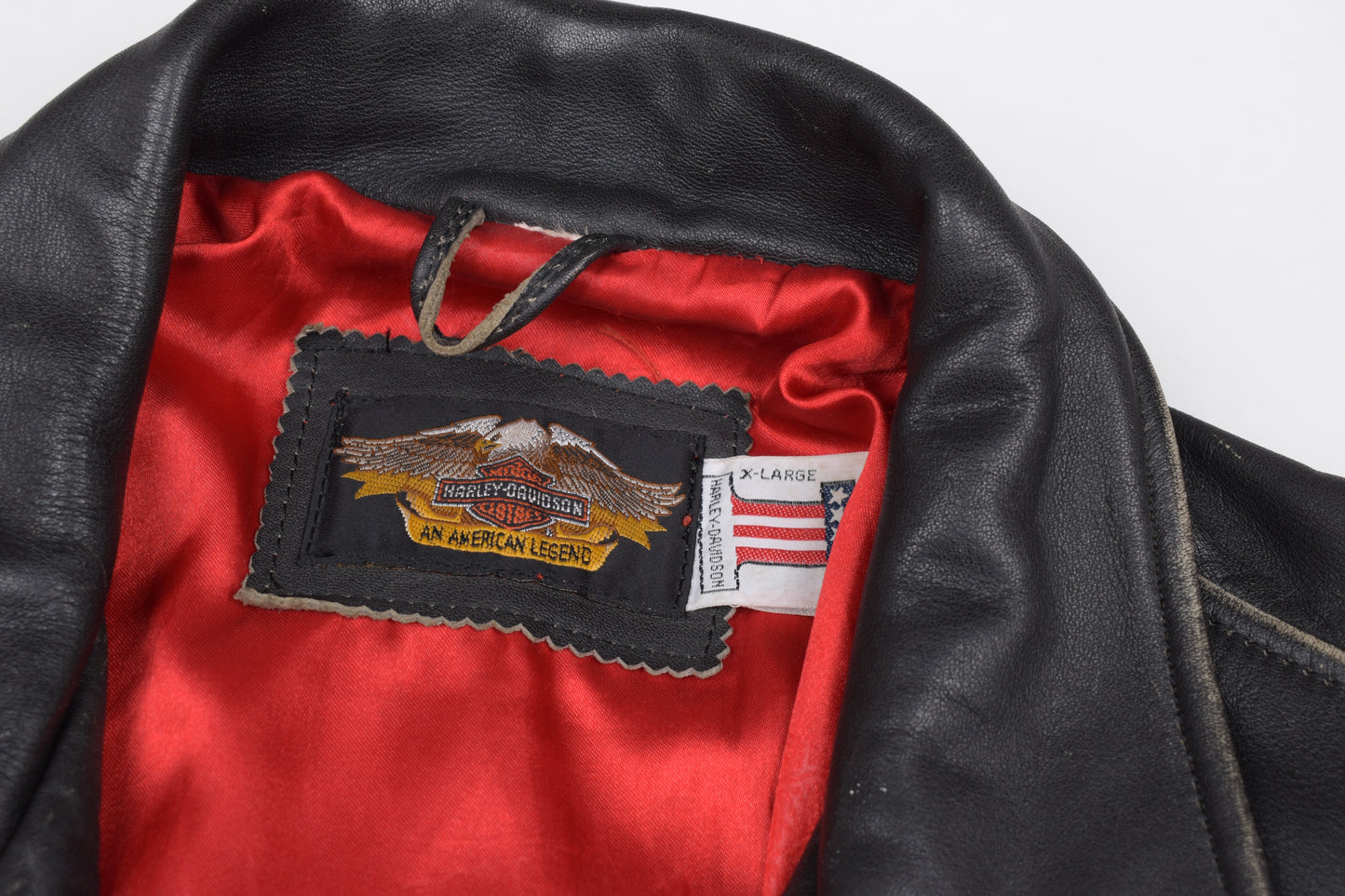 Vintage Harley Davidson Black Distressed Leather Motorcycle Jacket Made in USA, Size XL, V.Good 8/10 *