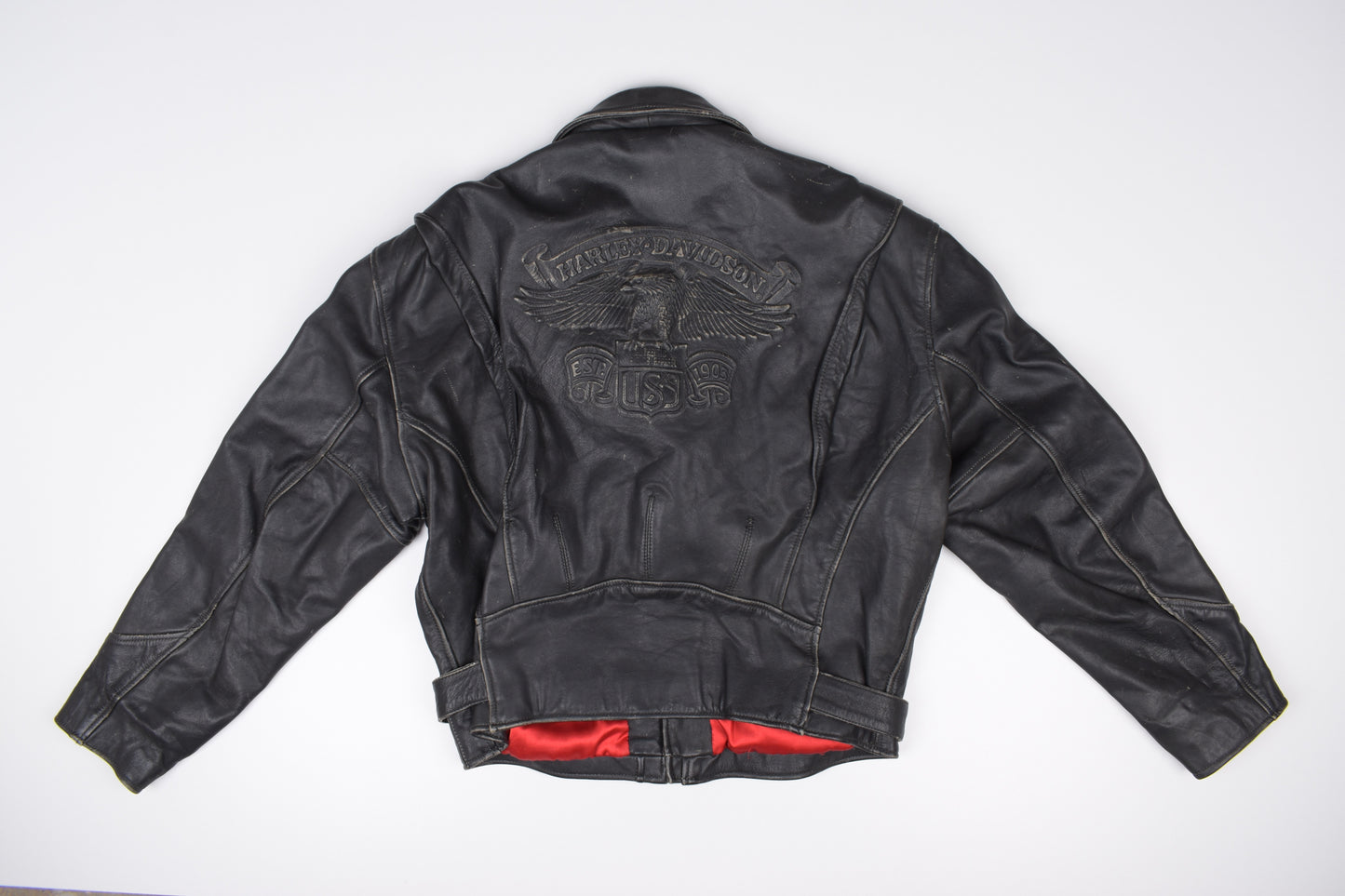 Vintage Harley Davidson Black Distressed Leather Motorcycle Jacket Made in USA, Size XL, V.Good 8/10 *