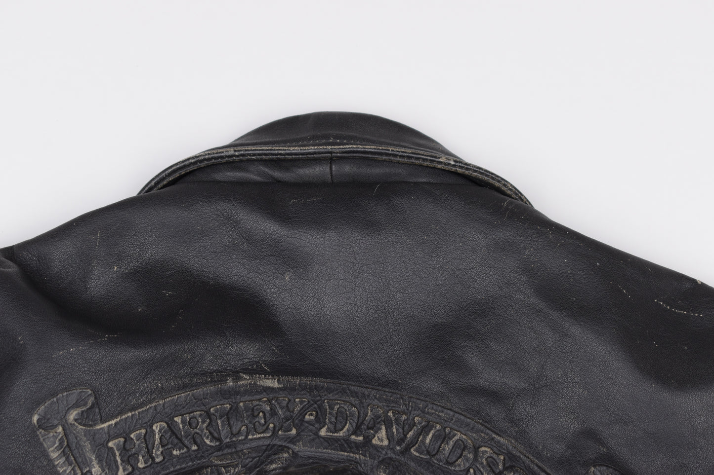 Vintage Harley Davidson Black Distressed Leather Motorcycle Jacket Made in USA, Size XL, V.Good 8/10 *