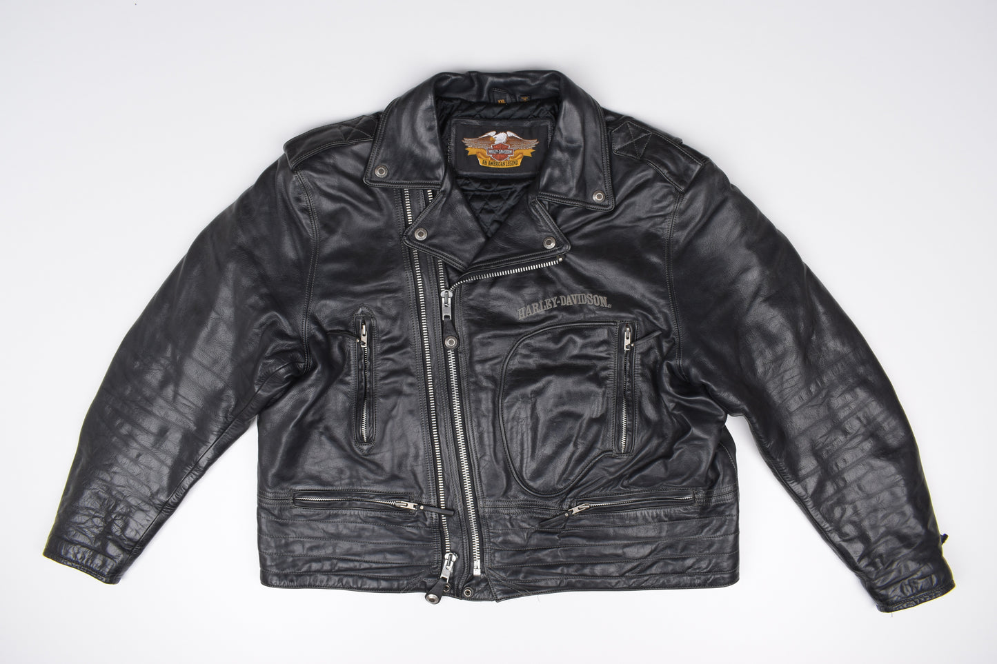 * Harley Davidson Mens Riding Motorbike Biker Black Leather Jacket, Size XXL, V.Good 8/10