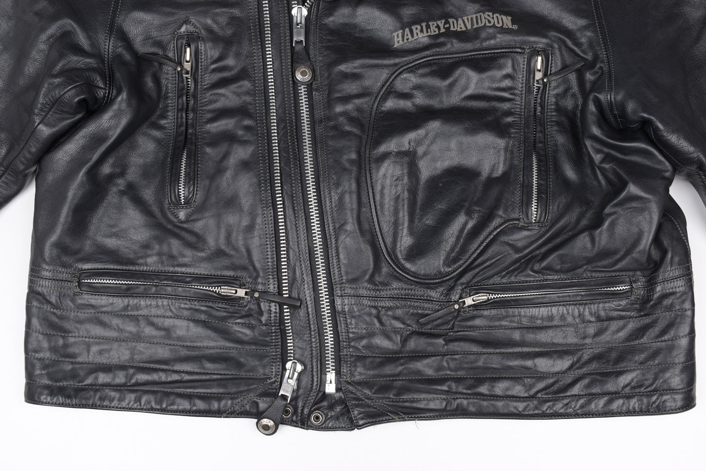 * Harley Davidson Mens Riding Motorbike Biker Black Leather Jacket, Size XXL, V.Good 8/10