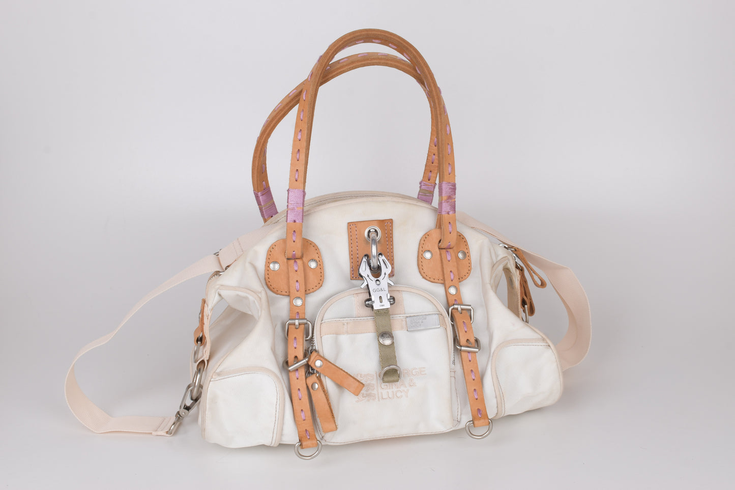 * George Gina & Lucy "Cortina Deluxe" Polyster and Leather White Shoulder Bag 37x25cm Excellent 9/10 *