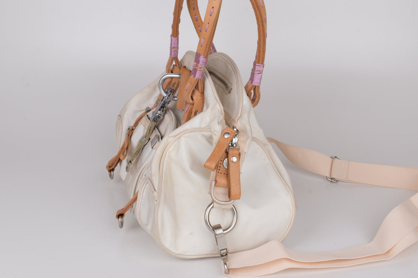 * George Gina & Lucy "Cortina Deluxe" Polyster and Leather White Shoulder Bag 37x25cm Excellent 9/10 *