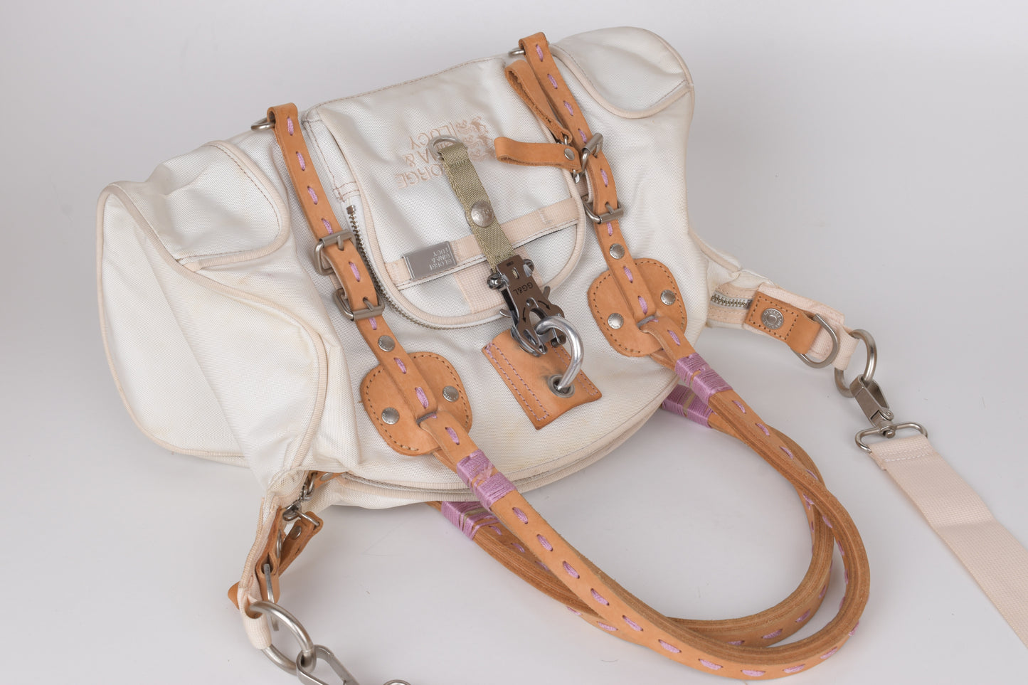 * George Gina & Lucy "Cortina Deluxe" Polyster and Leather White Shoulder Bag 37x25cm Excellent 9/10 *