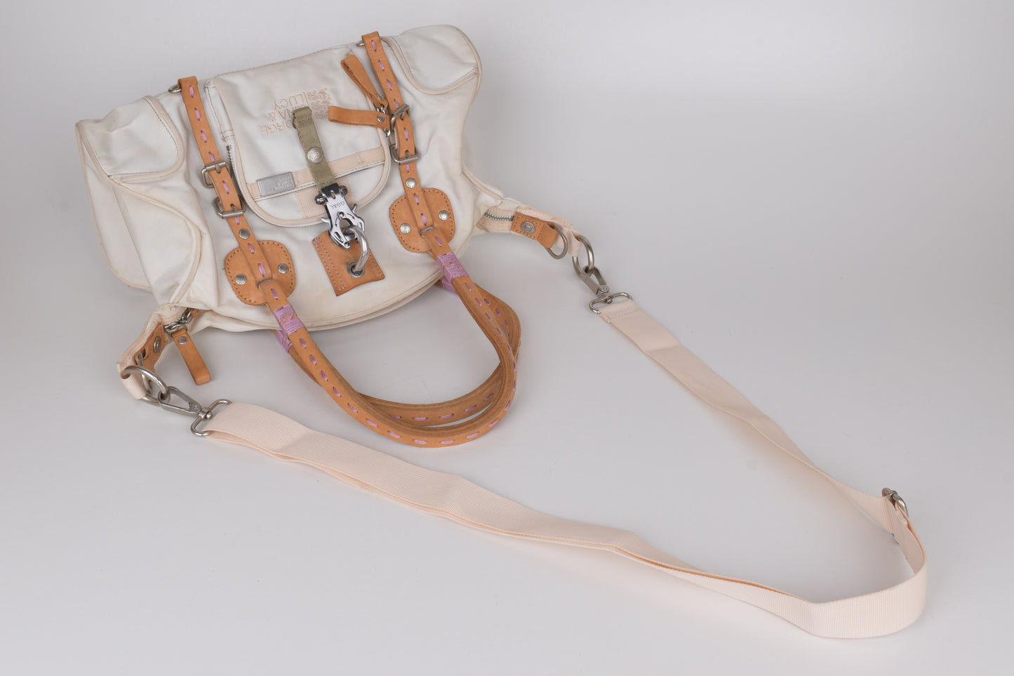 * George Gina & Lucy "Cortina Deluxe" Polyster and Leather White Shoulder Bag 37x25cm Excellent 9/10 *