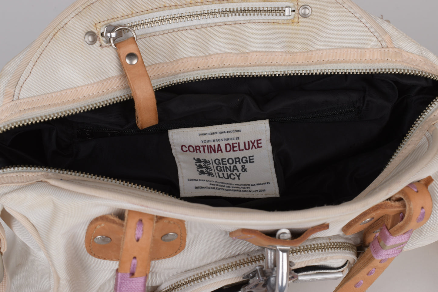 * George Gina & Lucy "Cortina Deluxe" Polyster and Leather White Shoulder Bag 37x25cm Excellent 9/10 *