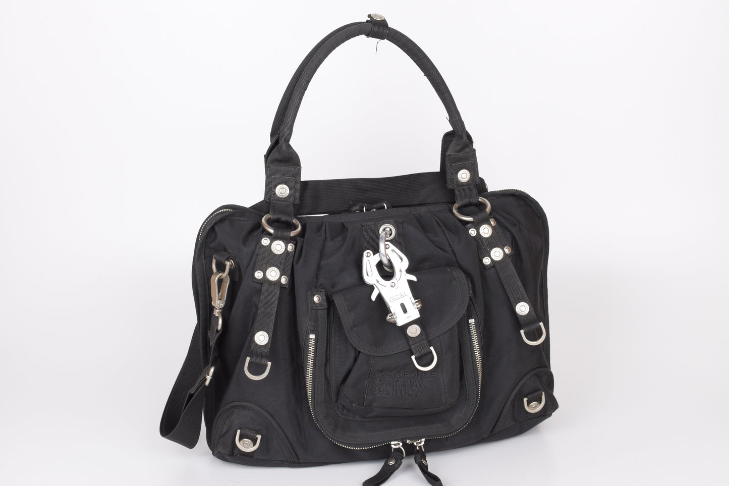 * George Gina & Lucy "Sexy Strappy" Black Shoulder Bag 40x29cm V.Good 7/10 *