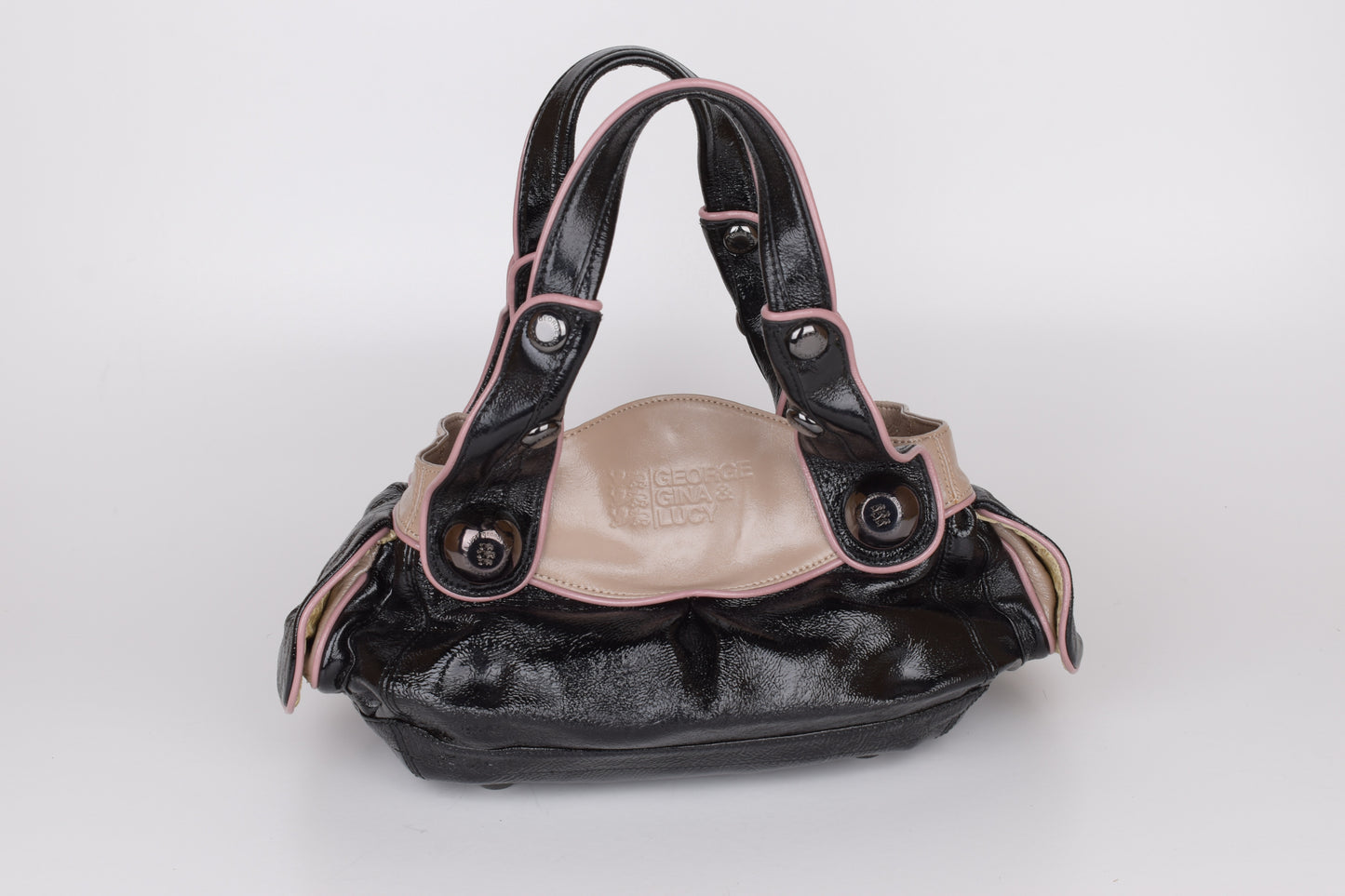 * George Gina & Lucy Black and Pink Leather Handbag 38x22cm Excellent 10/10