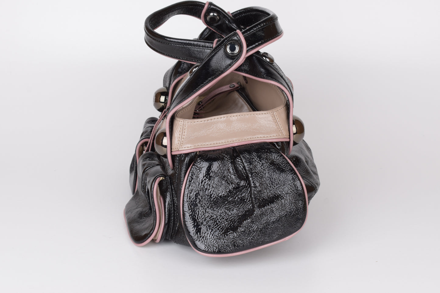 * George Gina & Lucy Black and Pink Leather Handbag 38x22cm Excellent 10/10