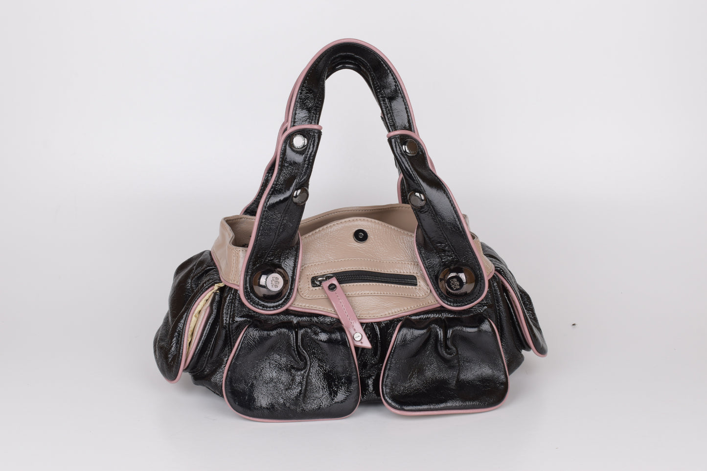 * George Gina & Lucy Black and Pink Leather Handbag 38x22cm Excellent 10/10