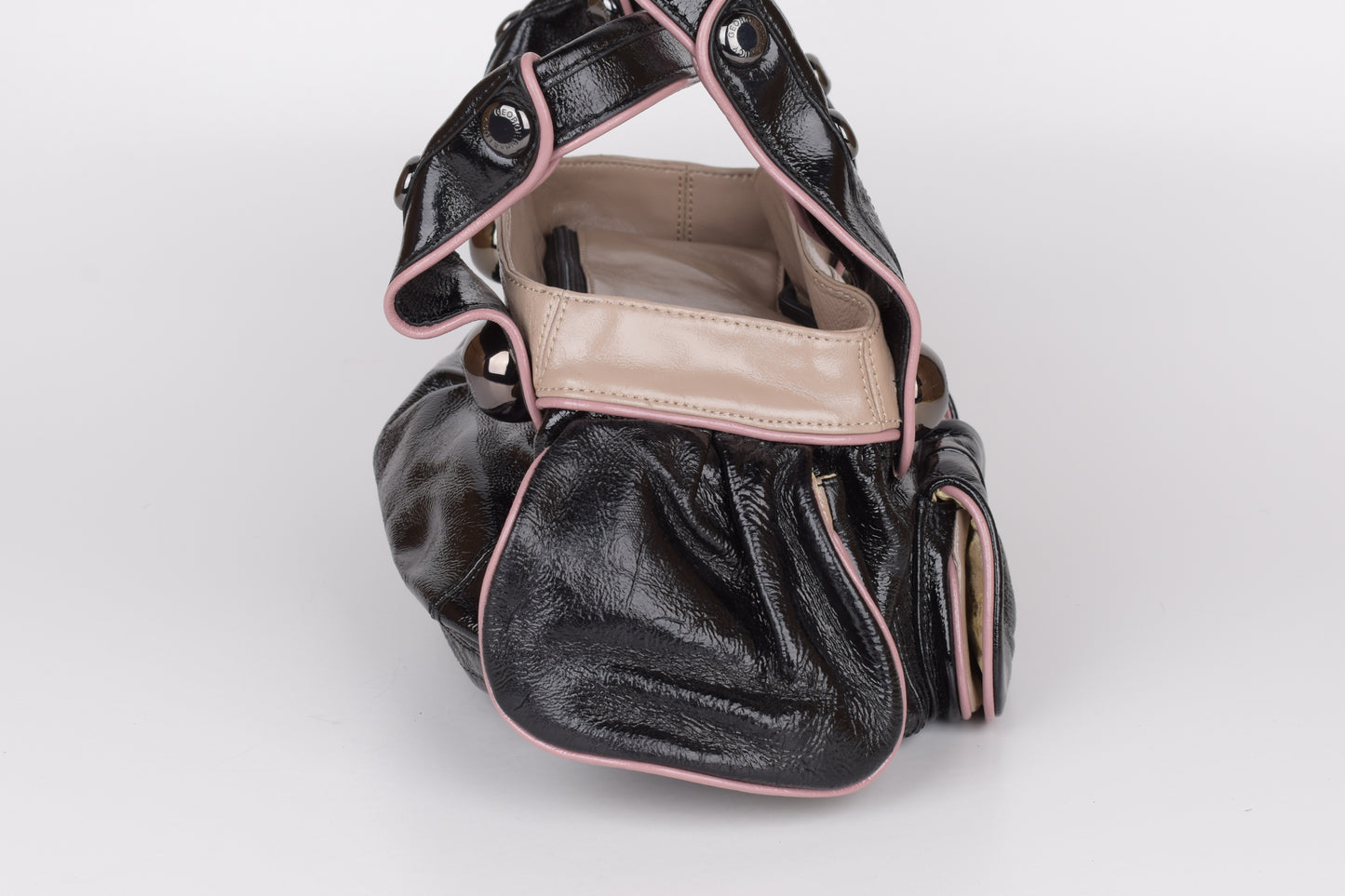 * George Gina & Lucy Black and Pink Leather Handbag 38x22cm Excellent 10/10