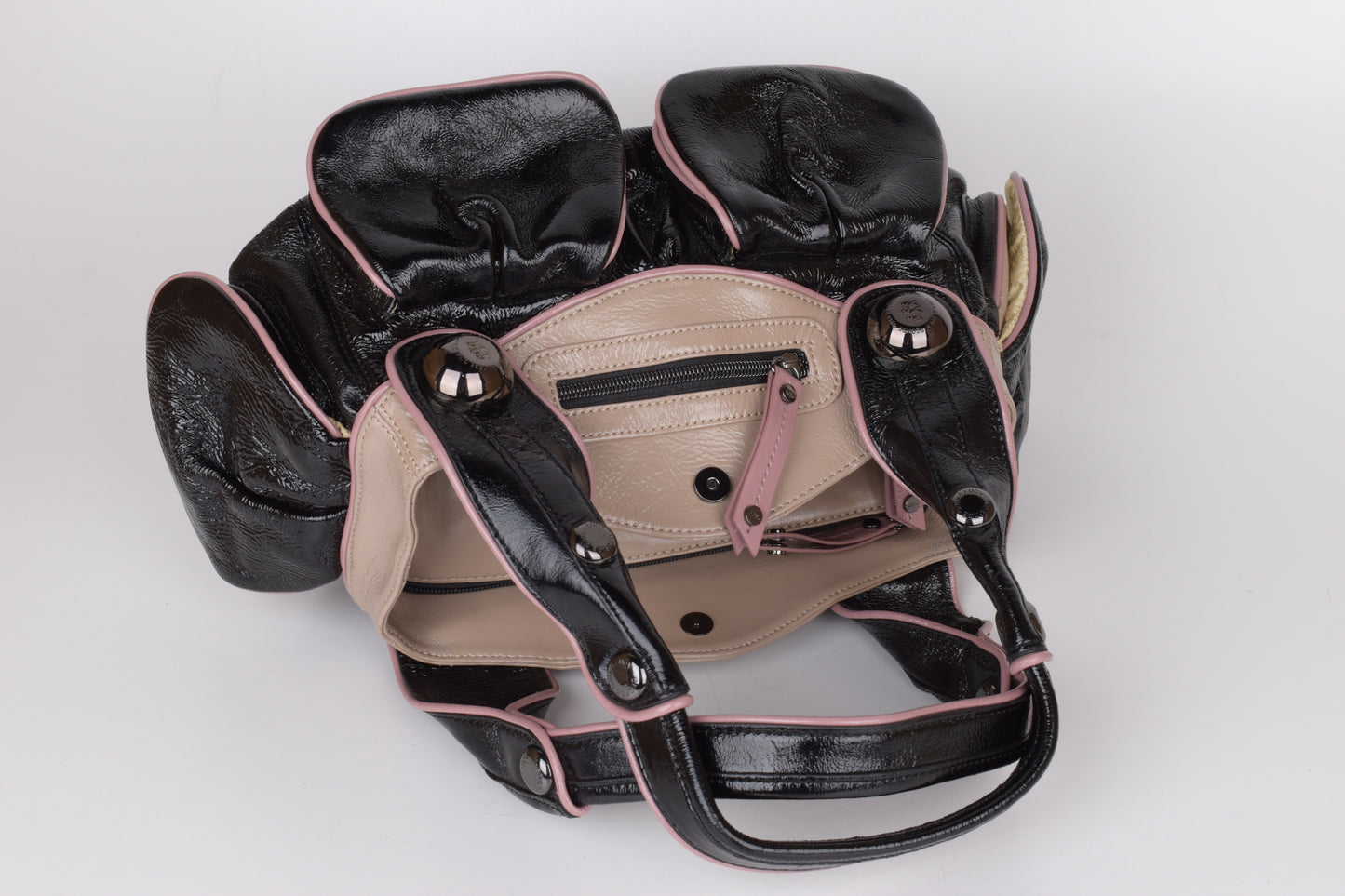 * George Gina & Lucy Black and Pink Leather Handbag 38x22cm Excellent 10/10