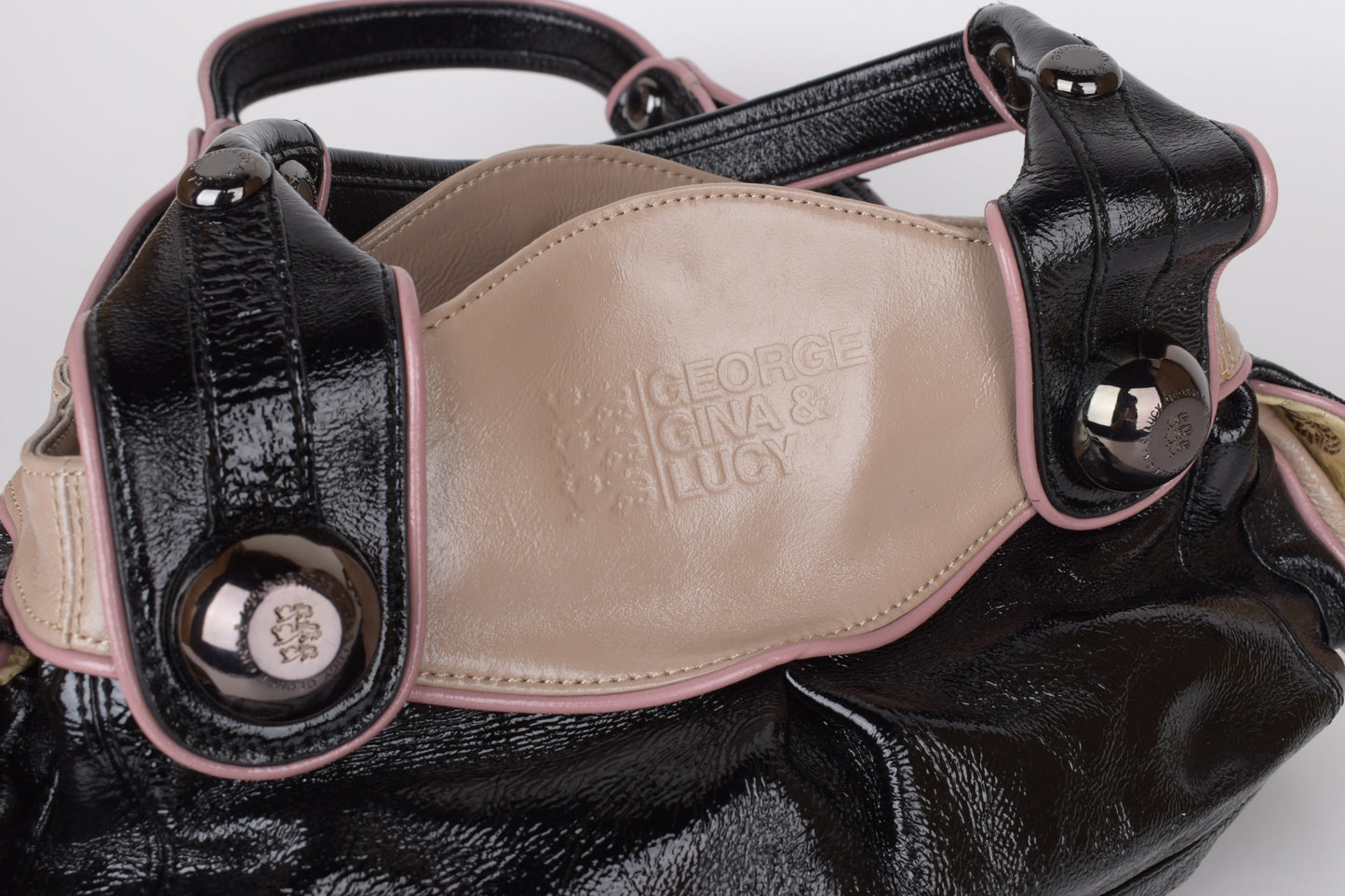 * George Gina & Lucy Black and Pink Leather Handbag 38x22cm Excellent 10/10