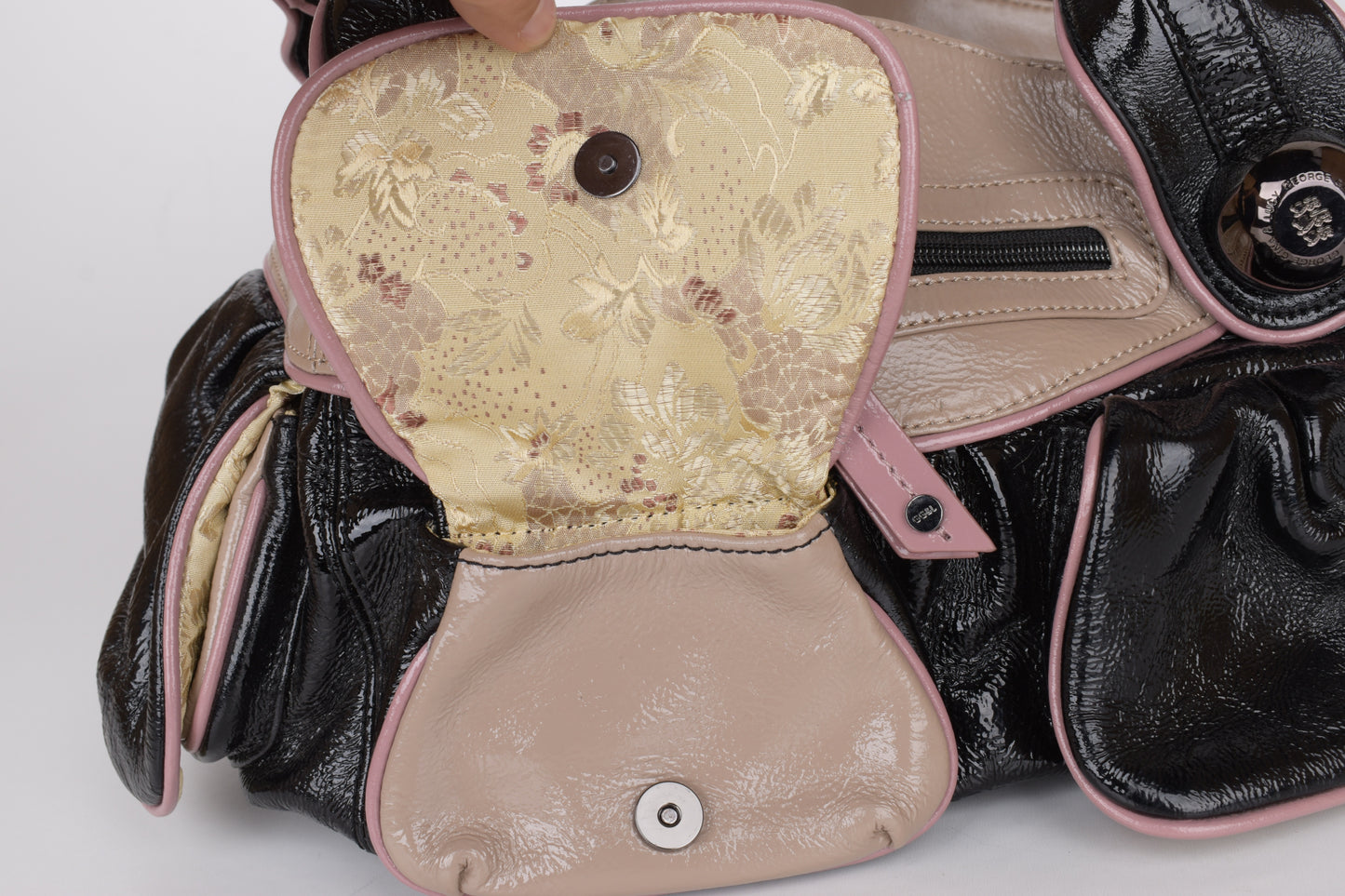 * George Gina & Lucy Black and Pink Leather Handbag 38x22cm Excellent 10/10