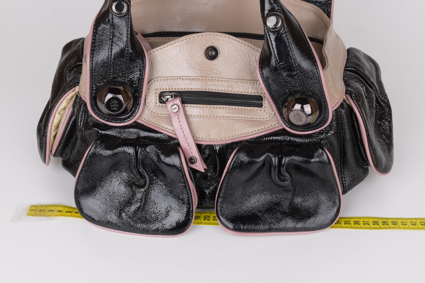 * George Gina & Lucy Black and Pink Leather Handbag 38x22cm Excellent 10/10