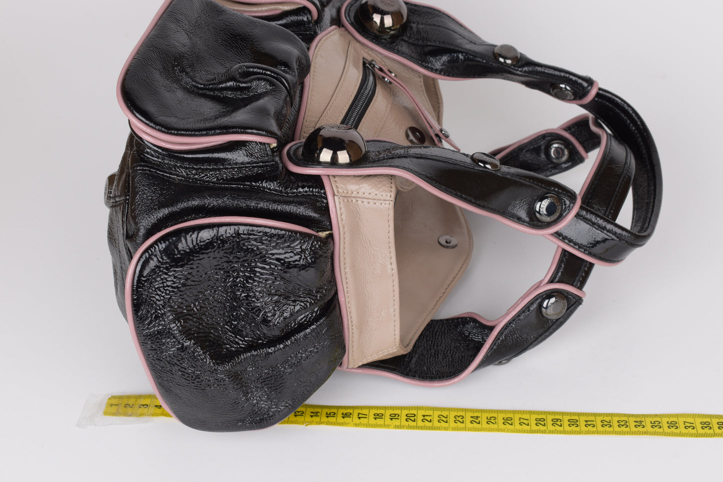 * George Gina & Lucy Black and Pink Leather Handbag 38x22cm Excellent 10/10