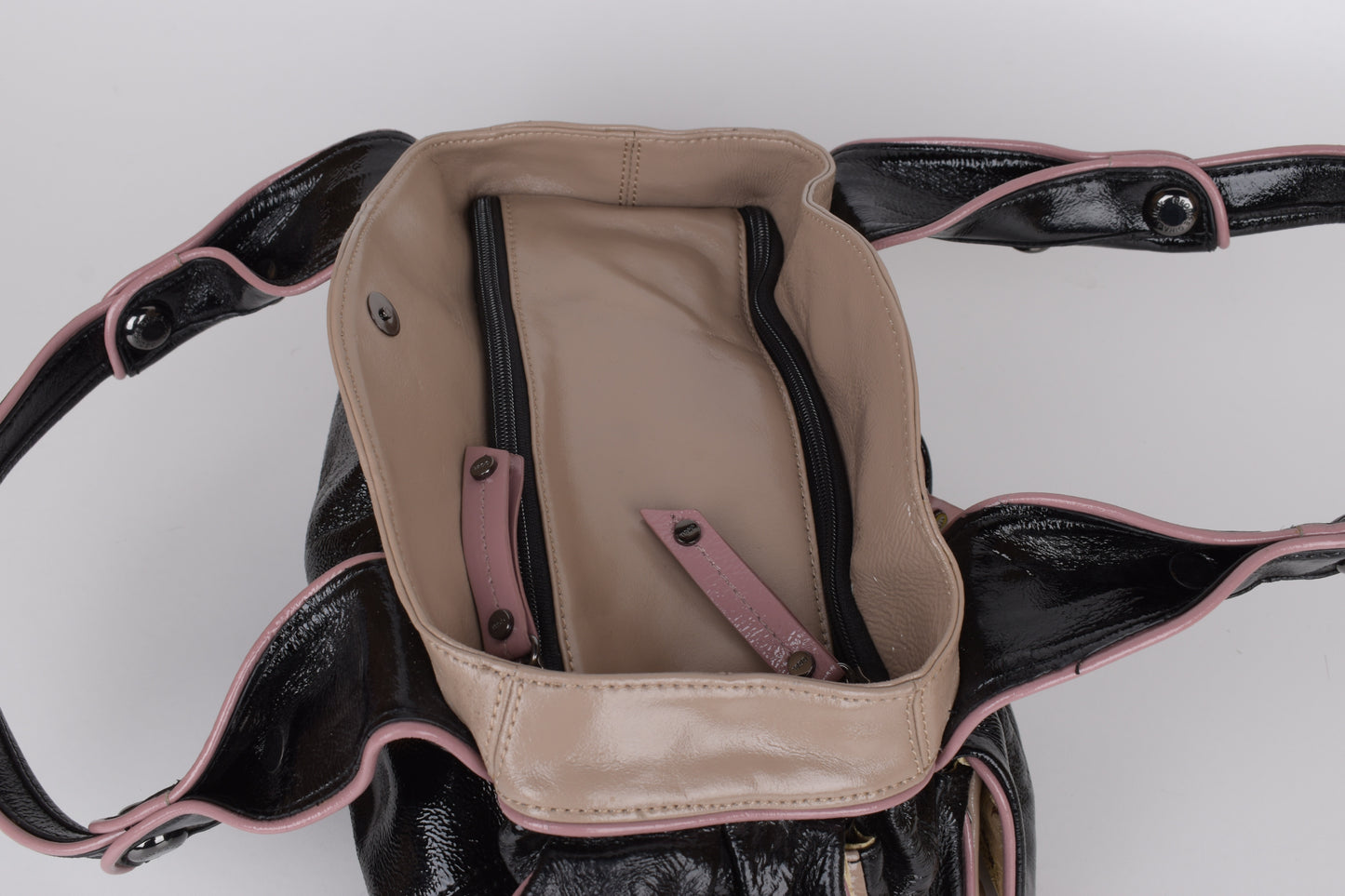 * George Gina & Lucy Black and Pink Leather Handbag 38x22cm Excellent 10/10