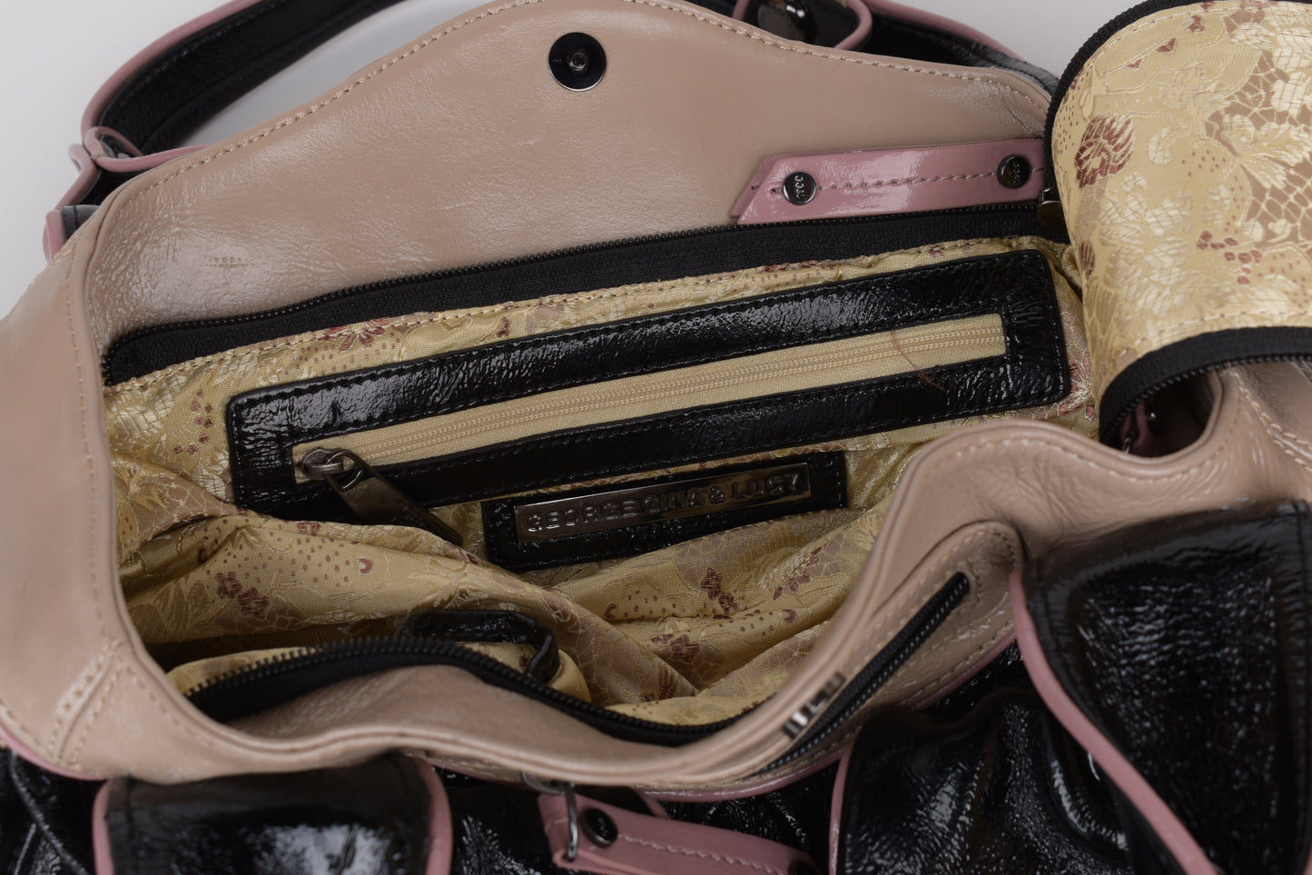 * George Gina & Lucy Black and Pink Leather Handbag 38x22cm Excellent 10/10