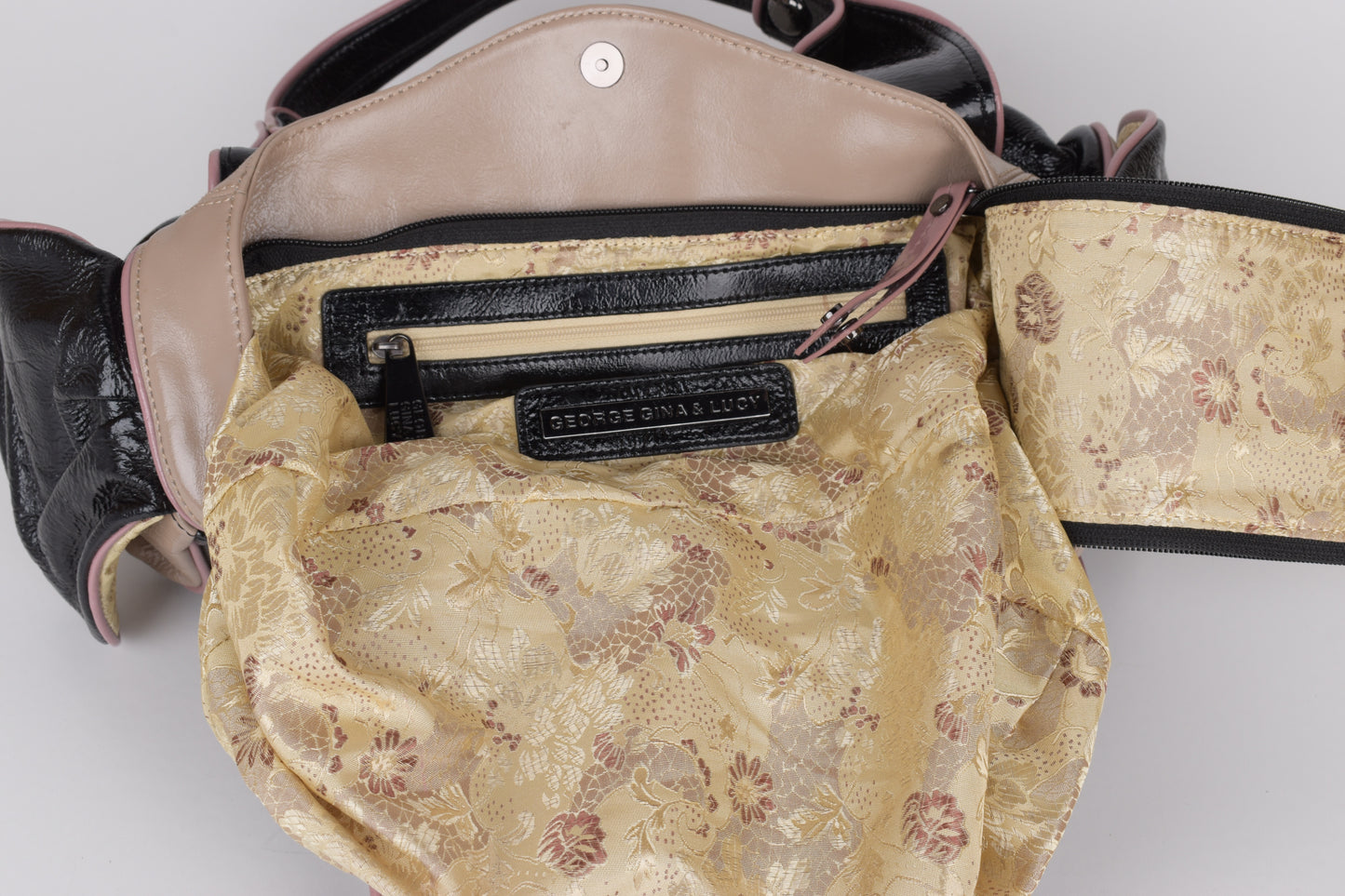 * George Gina & Lucy Black and Pink Leather Handbag 38x22cm Excellent 10/10