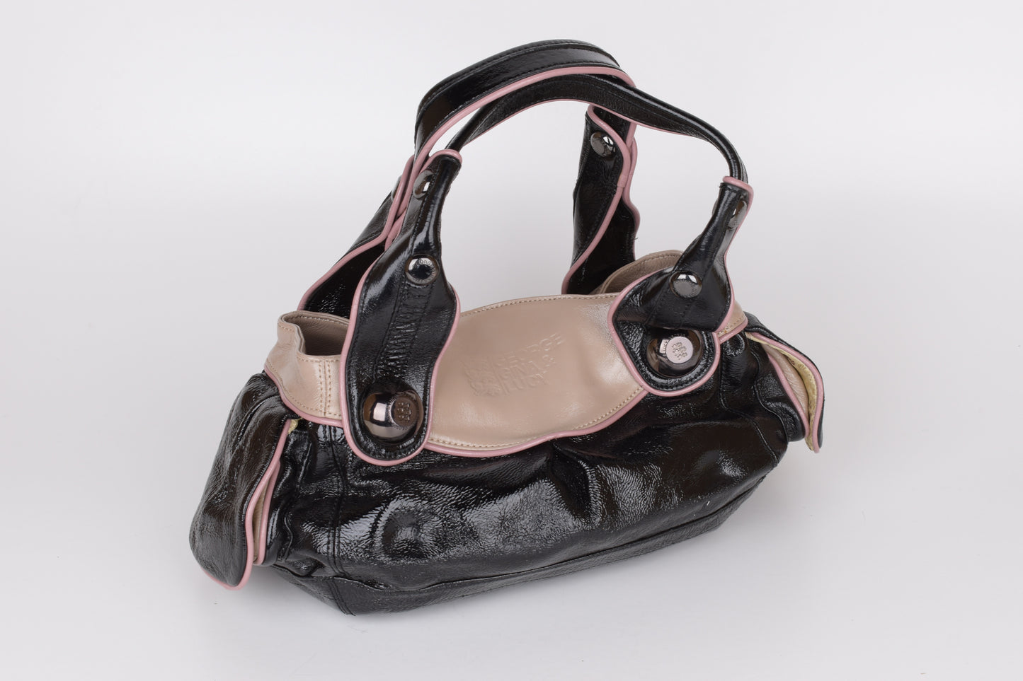 * George Gina & Lucy Black and Pink Leather Handbag 38x22cm Excellent 10/10