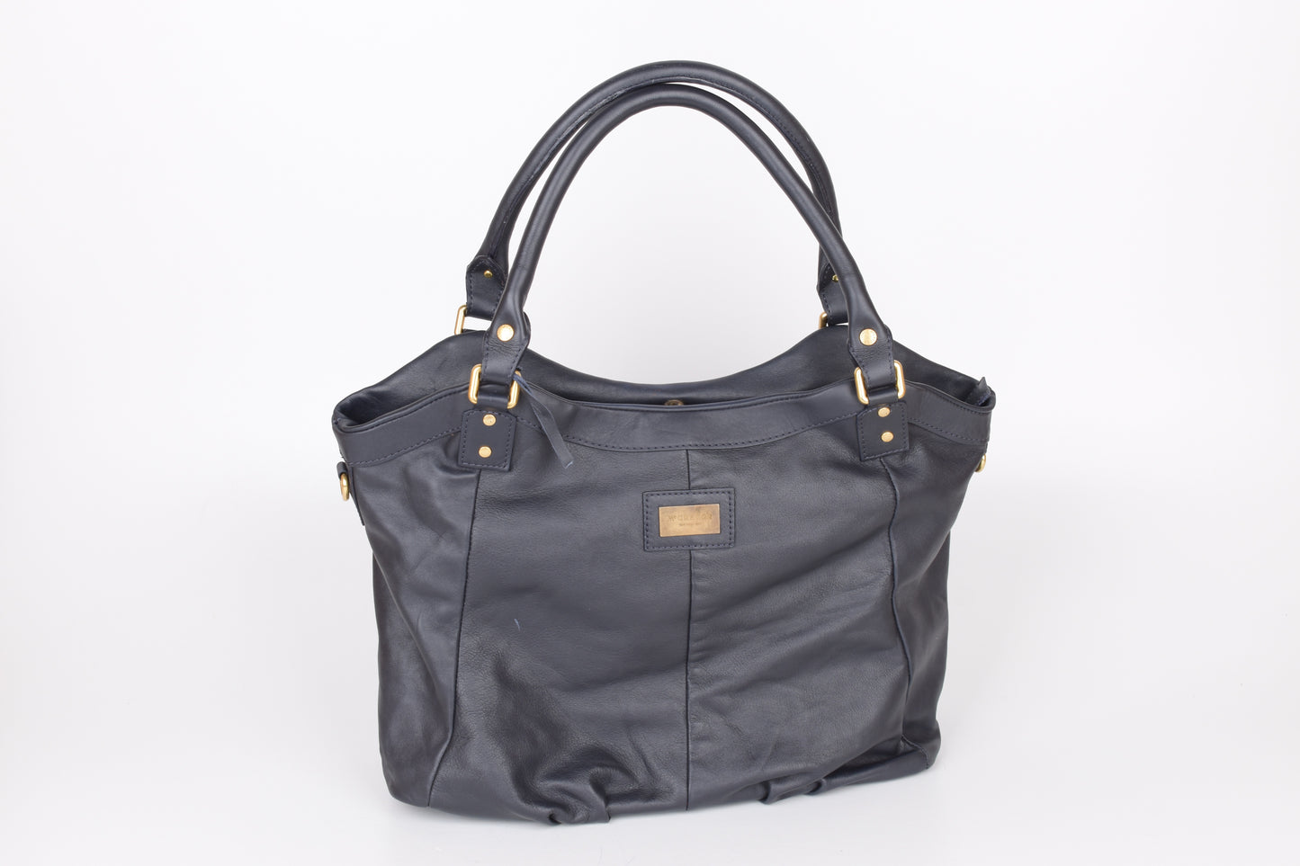 * McGregor Navy Blue Leather Women Large Handbag 38x32cm Excellent 9/10
