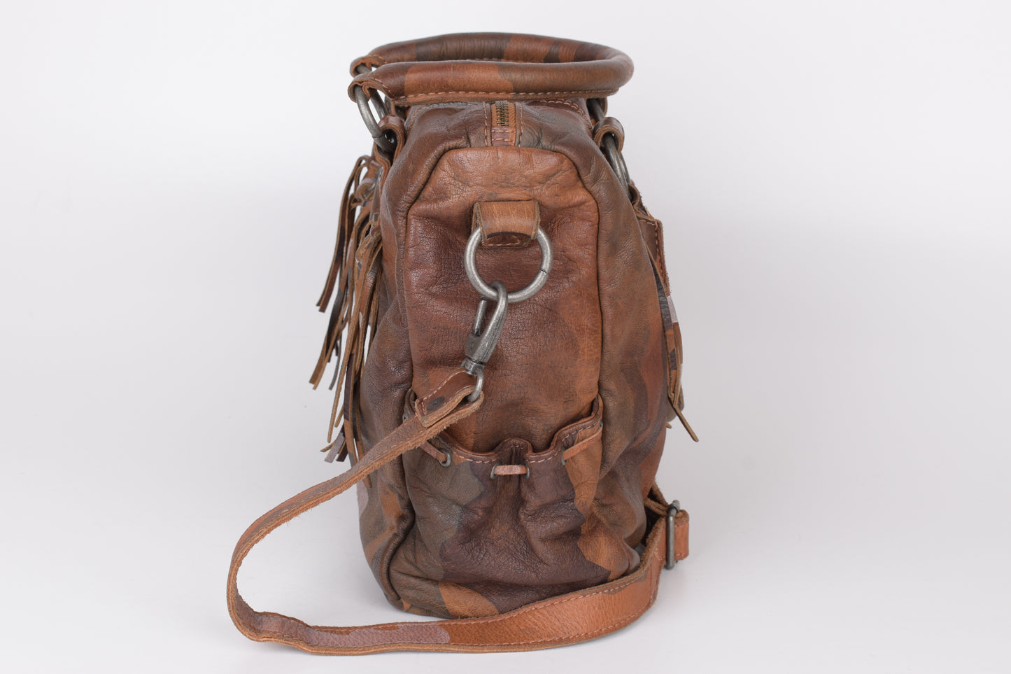 * IKKS Leather Brown Camo Shoulder Bag, 37x29cm Excellent 9/10