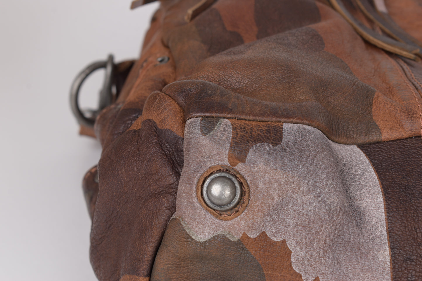 * IKKS Leather Brown Camo Shoulder Bag, 37x29cm Excellent 9/10