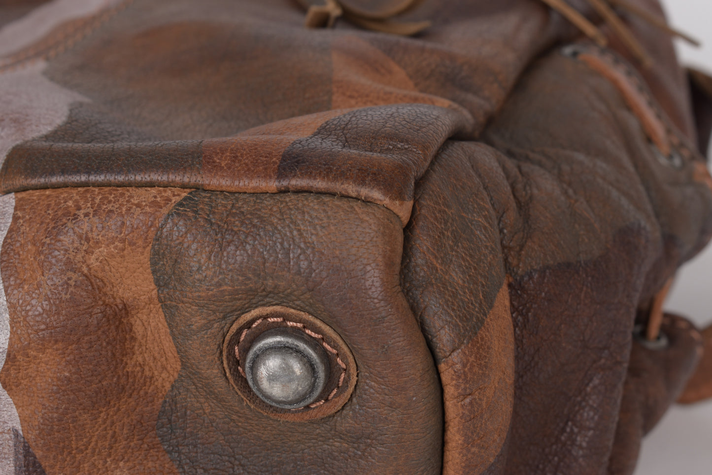 * IKKS Leather Brown Camo Shoulder Bag, 37x29cm Excellent 9/10