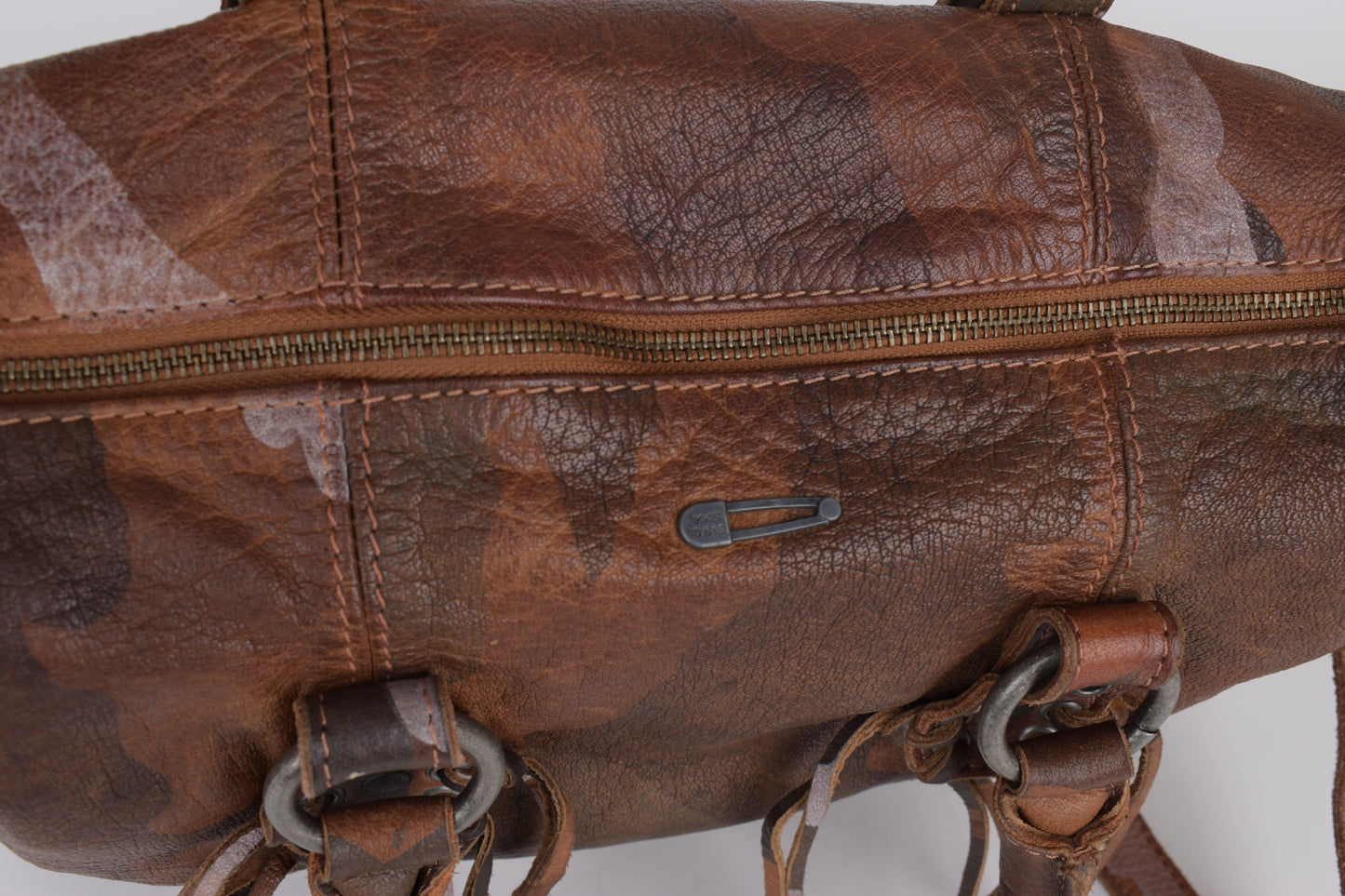 * IKKS Leather Brown Camo Shoulder Bag, 37x29cm Excellent 9/10