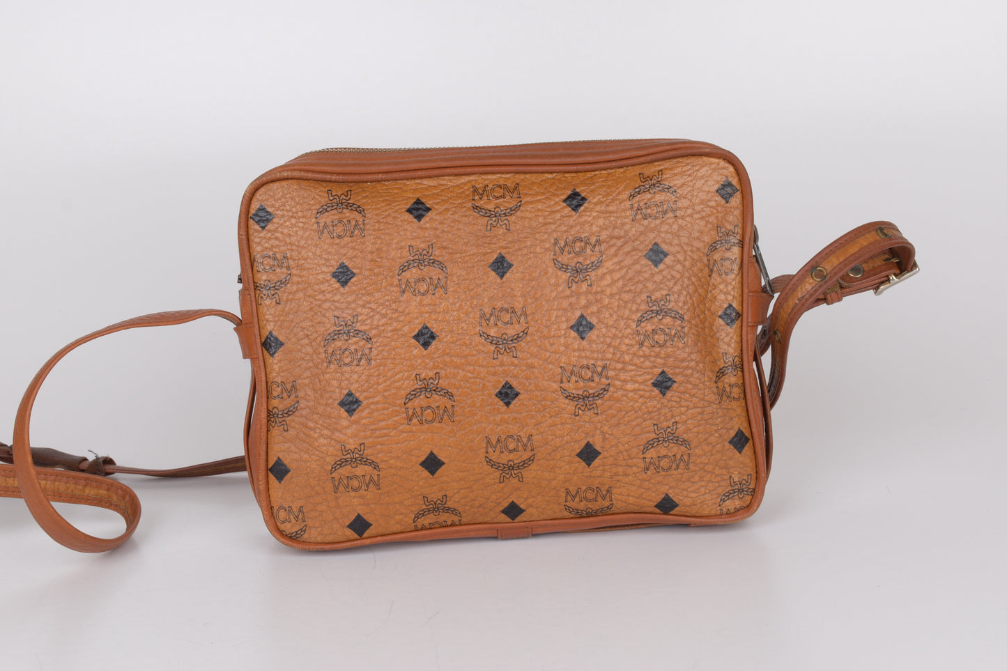 * Vintage MCM Small Brown Visetos Leather Crossbody Bag, 24x18cm Good 6/10