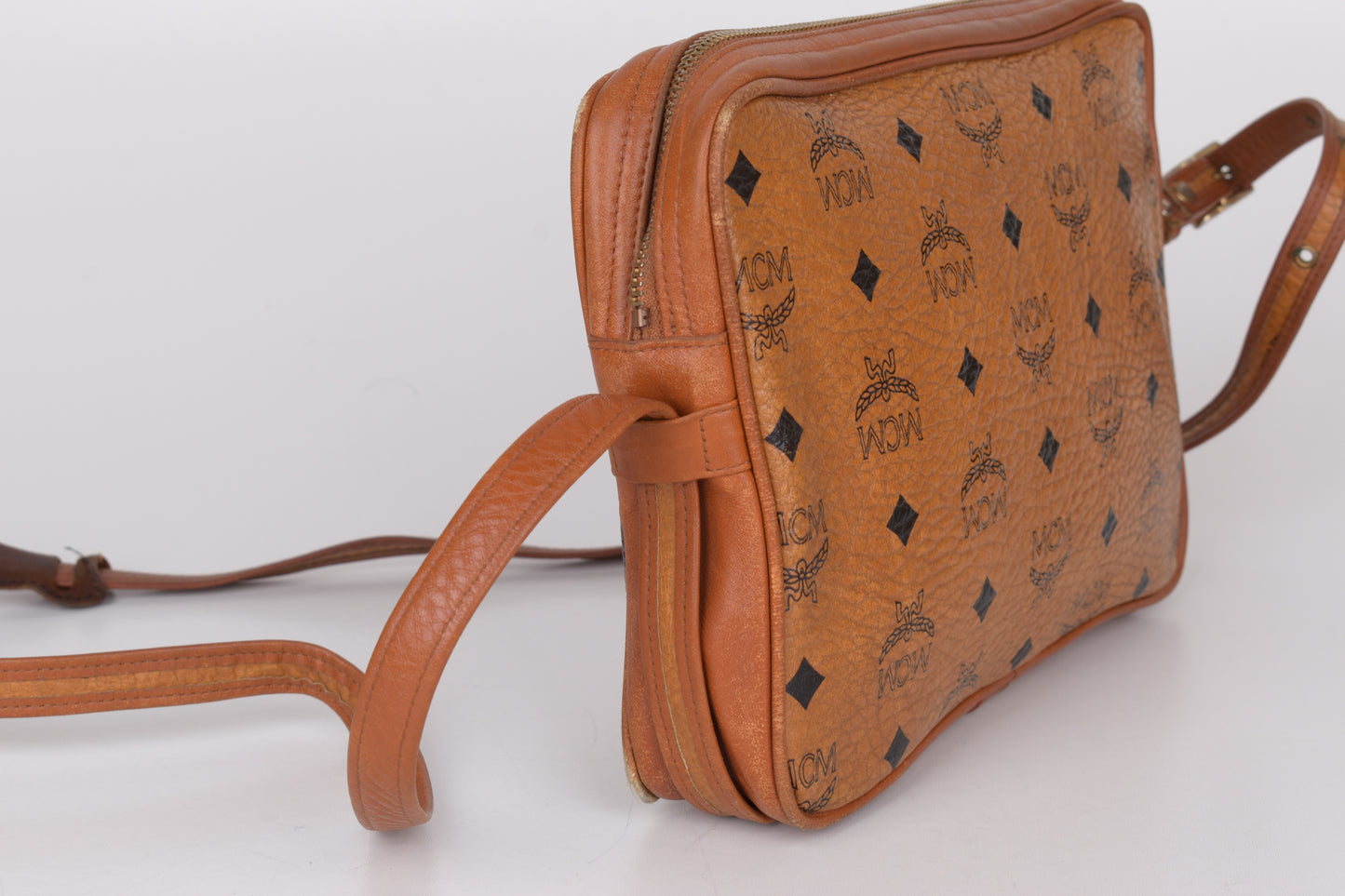 * Vintage MCM Small Brown Visetos Leather Crossbody Bag, 24x18cm Good 6/10