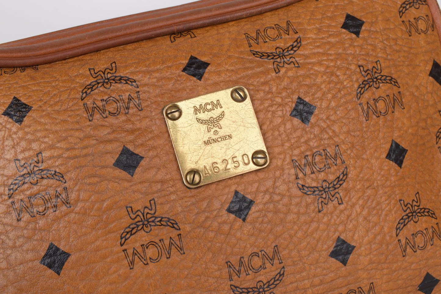 * Vintage MCM Small Brown Visetos Leather Crossbody Bag, 24x18cm Good 6/10