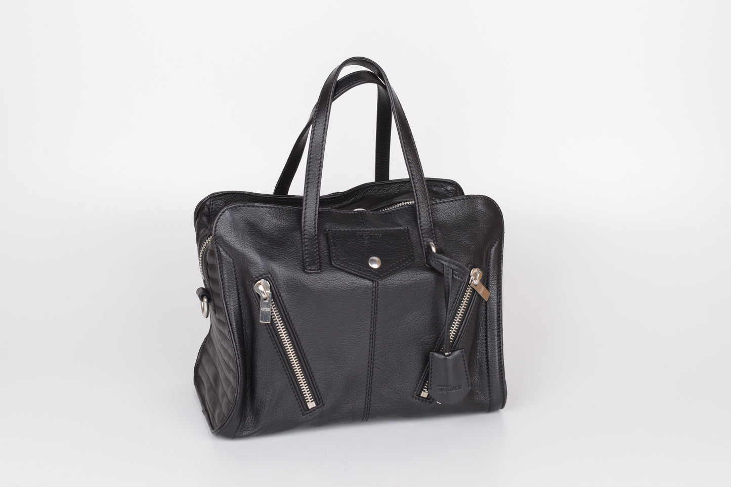 * Alexander McQueen Black Leather Padlock Biker Zip Satchel Bag 30x23cm Excellent 9/10