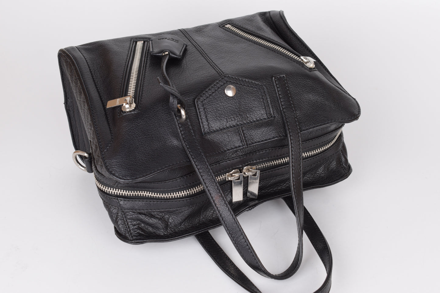 * Alexander McQueen Black Leather Padlock Biker Zip Satchel Bag 30x23cm Excellent 9/10