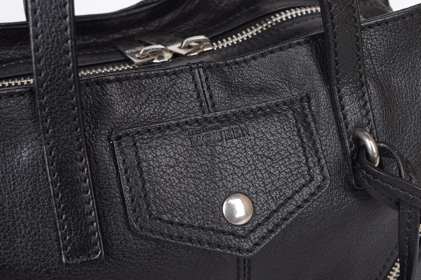 * Alexander McQueen Black Leather Padlock Biker Zip Satchel Bag 30x23cm Excellent 9/10