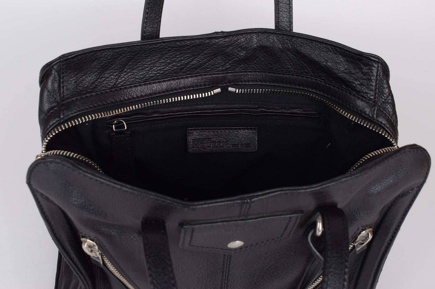 * Alexander McQueen Black Leather Padlock Biker Zip Satchel Bag 30x23cm Excellent 9/10
