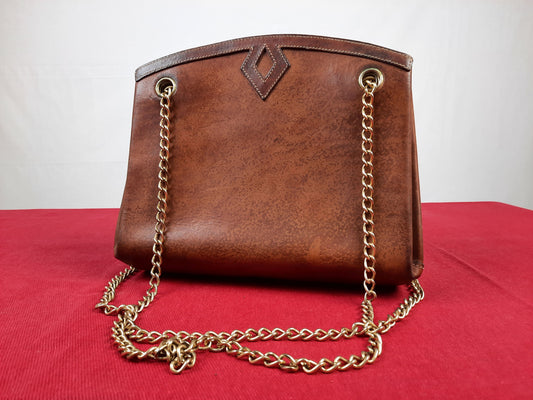 ERMANNO DAELLI Brown Leather Chain Hinge Women Bag, V.Good 8/10